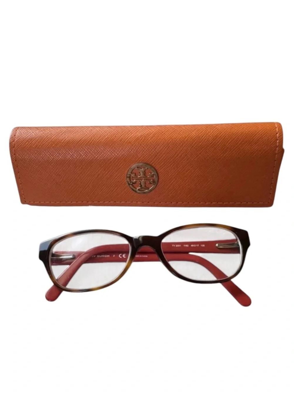 Tory Burch Orange Case Coral Pink & Brown Prescription Reader Glasses
